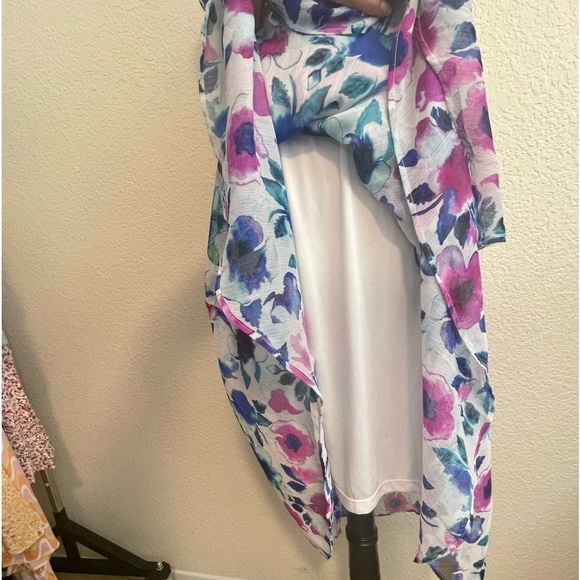 NWT DKNY Belted Floral Hi Low Hem Sheer Lined Sleeveless Dress Size 2 - Picture 7 of 11